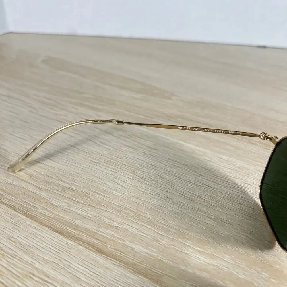 Ray-Ban RB3694 Jim 001/31 Sunglasses Green Tint Gold Metal 53-20-145 Italy